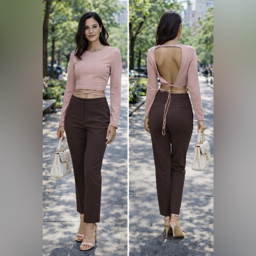 ZARA Pink Long Sleeve Crop Top